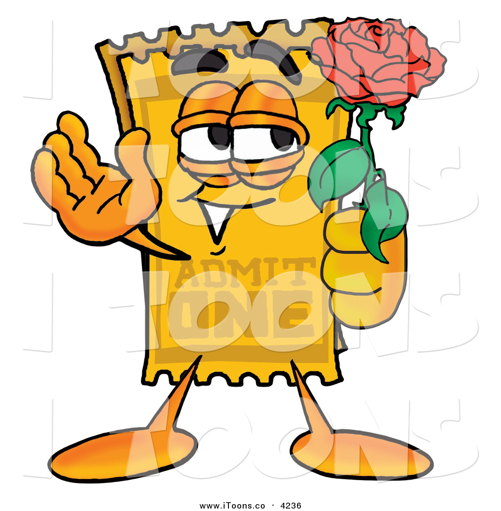 1024x1044 Clip Art Of A Ticket Mascot Holding A Red Rose On Valentines Day