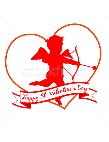 463x600 Cupid In A Heart With A Valentine's Banner Vector Illustration