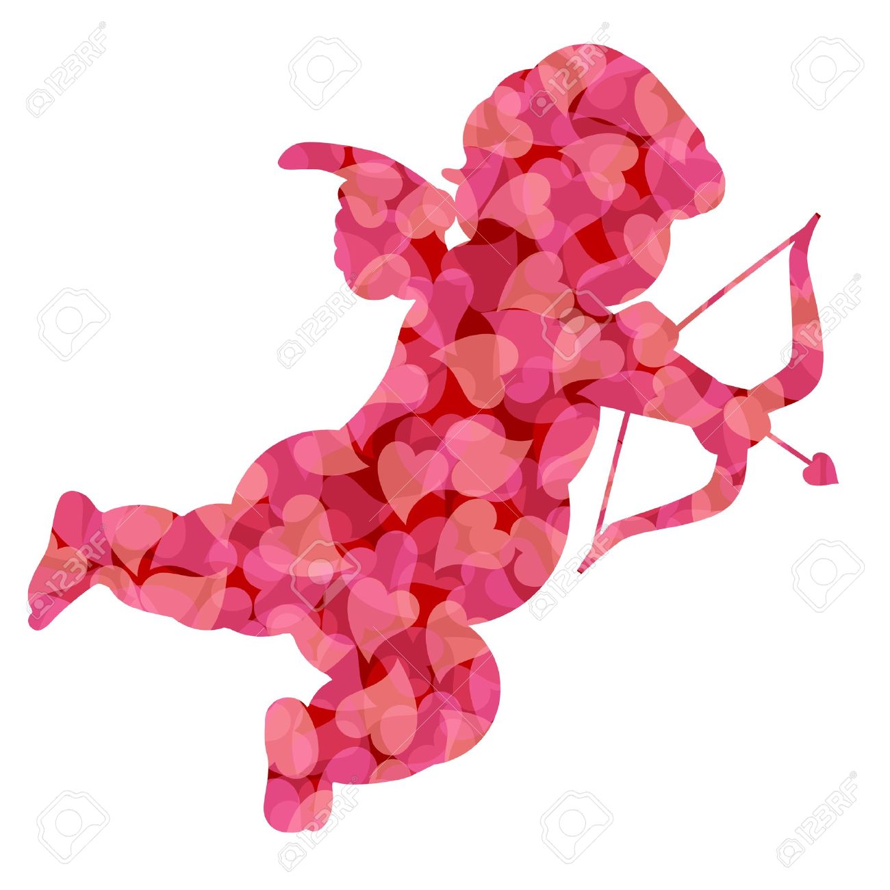 1300x1300 Cute Valentines Day Cupid Silhouette With Pink Pattern Hearts
