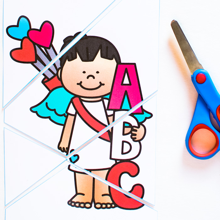 700x700 Valentine's Cupid Cutting Practice Puzzles Printable
