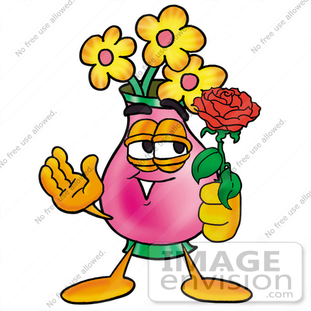 450x450 Clip Art Graphic Of A Pink Vase And Yellow Flowers Cartoon
