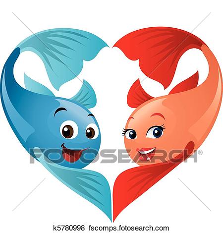450x470 Clip Art Of Cute Valentine Fish Couple Forming A Heart. A Fun