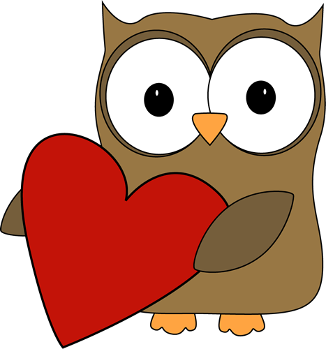 467x500 Owl With A Big Valentine Heart Clip Art