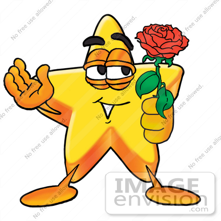 450x450 Clip Art Graphic Of A Yellow Star Cartoon Character Holding A Red