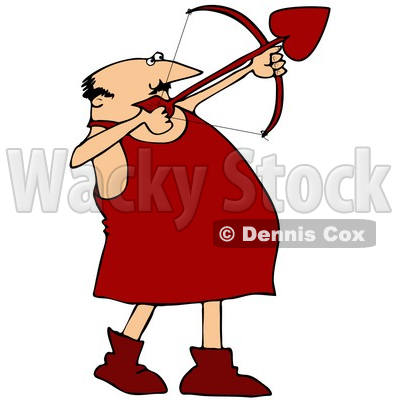 400x400 Illustration Of A Chubby Male Cupid In Red Boots, Aiming A Heart