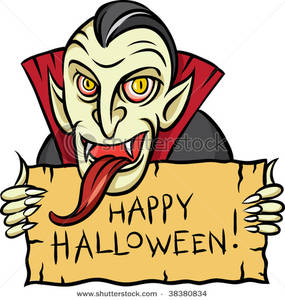 285x300 Vampire With A Long Tongue Holding A Halloween Sign Clip Art Image
