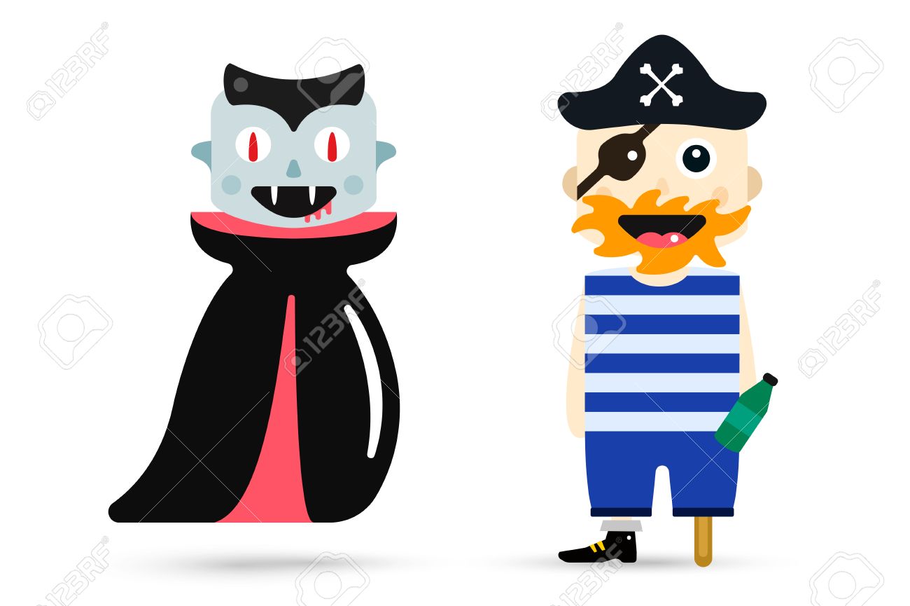 1300x865 Monster Halloween Vampire, Pirate Cartoon Characters Isolated