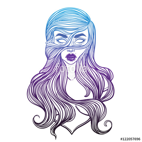 500x500 Zombie Or Vampire Girl Line Art. Hand Drawn Vector Illustration