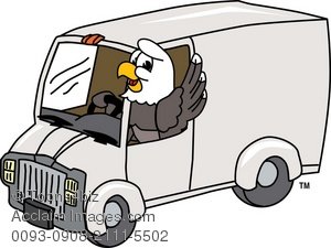 300x225 Clip Art Illustration Of Bald Eagle Driving A Delivery Van