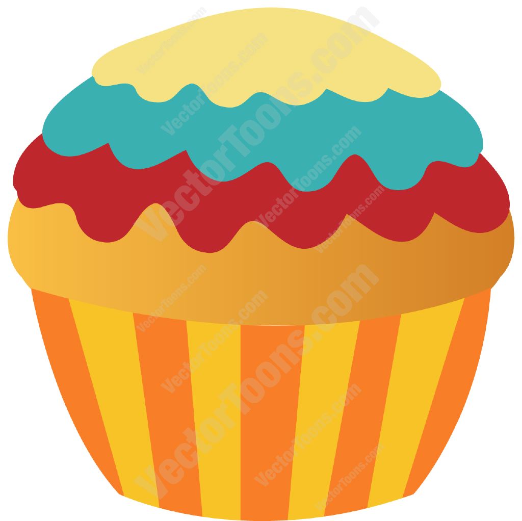 1024x1022 Vanilla Cupcake With Yellow, Blue And Red Layered Icing Cartoon