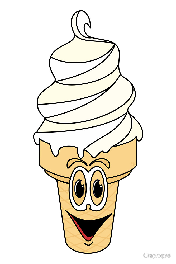 667x1000 Vanilla Ice Cream Cone Cartoon By Graphxpro Redbubble