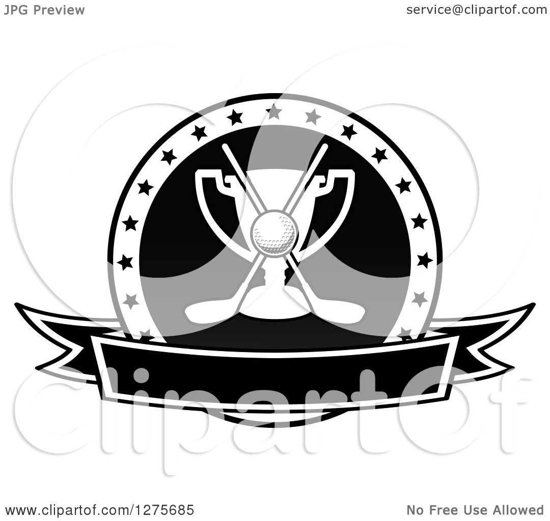 1080x1024 Clipart Of A Black And White Golf Ball, Clubs And Trophy In A Star