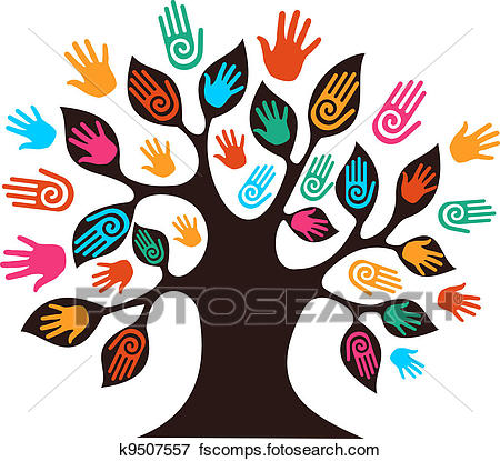 450x415 Clip Art Of Isolated Diversity Tree Hands K9507557