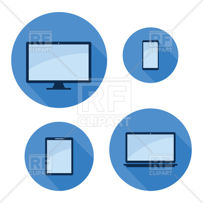 400x400 Monitor Phone Tablet Laptop On Blue Royalty Free Vector Clip Art