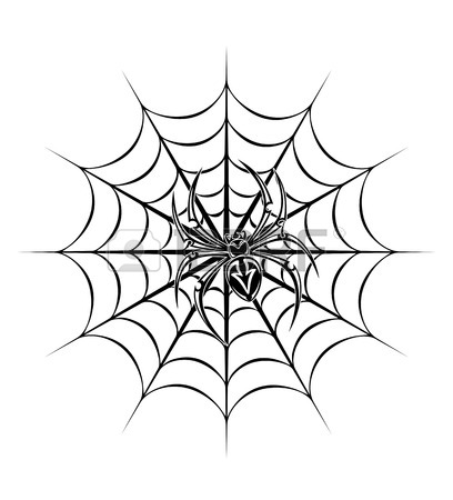 408x450 Spider On Web For Tattoo. Vector Illustration Royalty Free