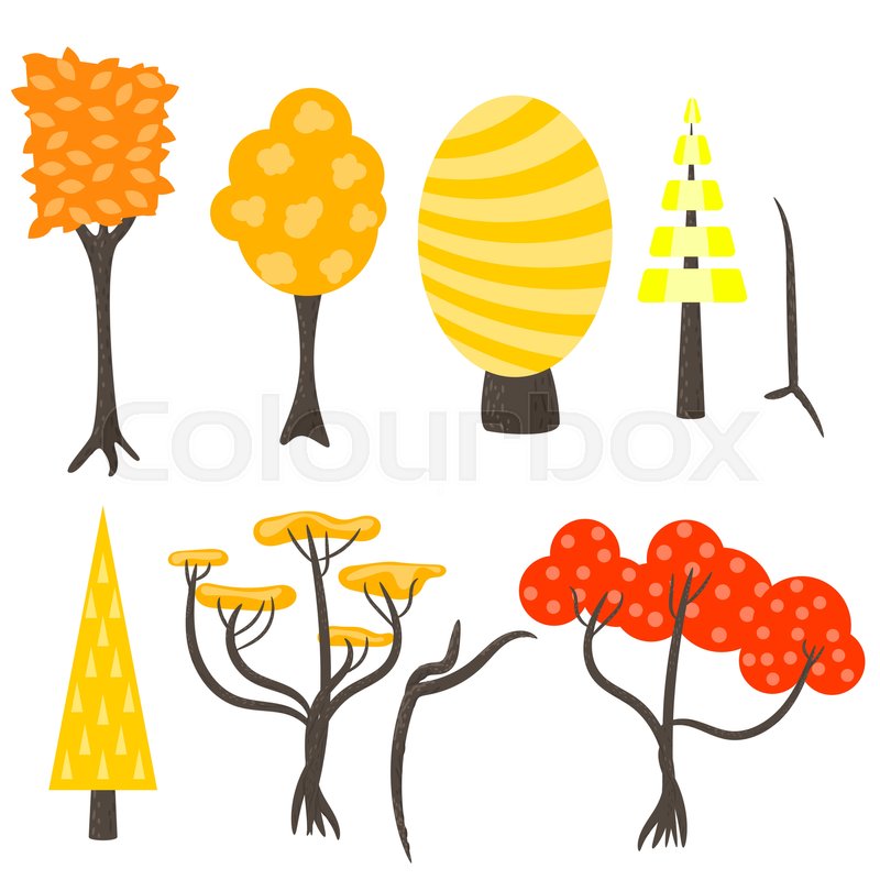 800x800 Vector Tree Clip Art Nature Set. Forest Autumn Fall Yellow Red