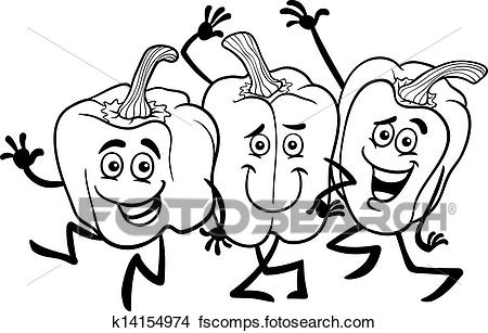 450x307 Clipart Of Cartoon Peppers Vegetables For Coloring Book K14154974