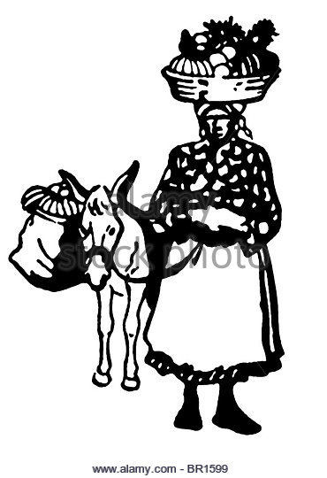 370x540 Fruits And Vegetables Basket Woman Black And White Stock Photos