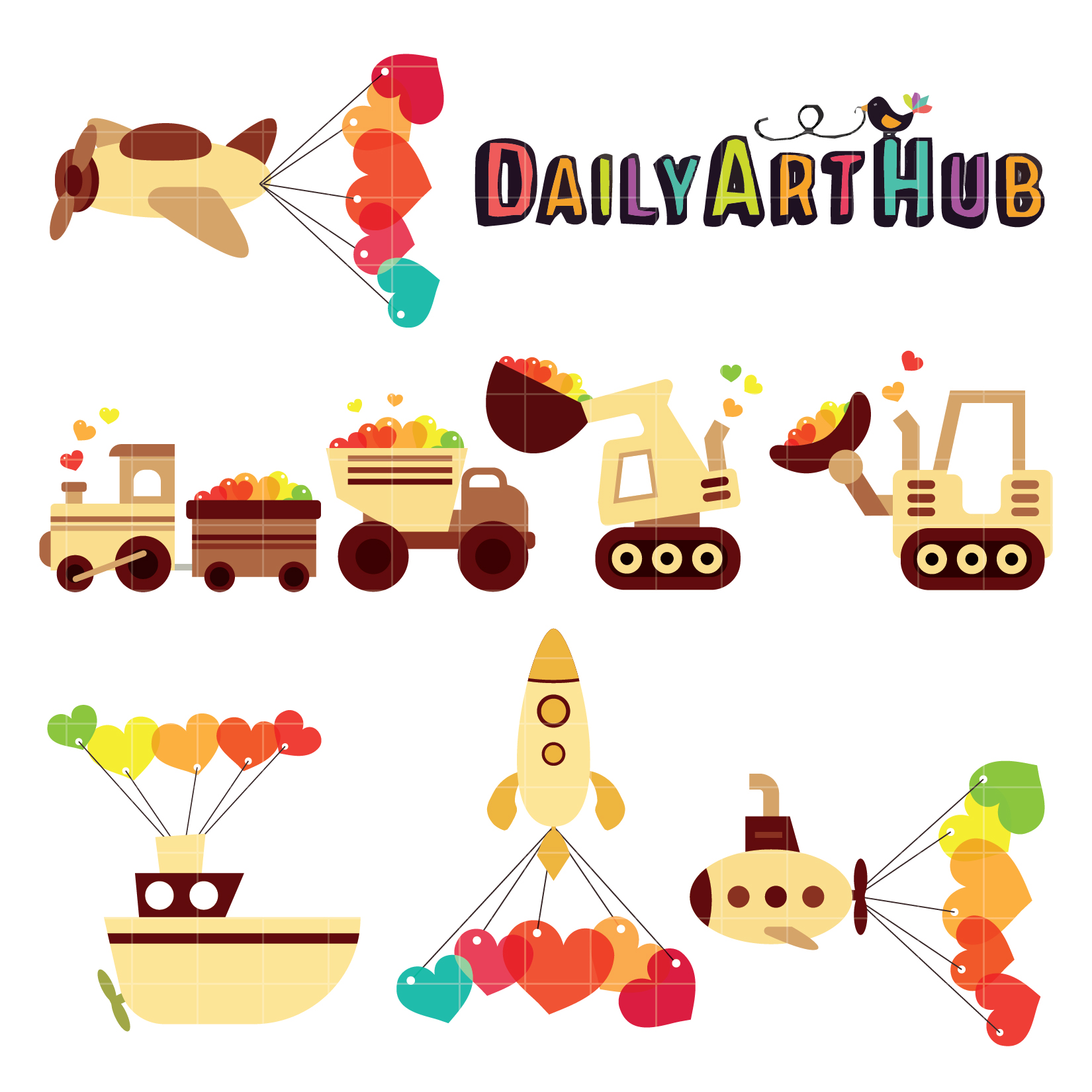 1650x1650 Romatic Vehicles Cute Clip Art Set Daily Art Hub