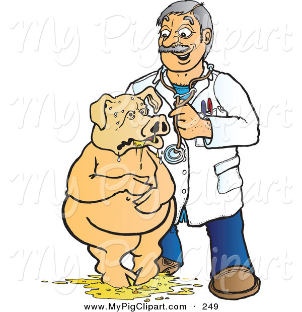 600x620 Swine Clipart Of A Friendly Male Veterinarian Assisting A Pig