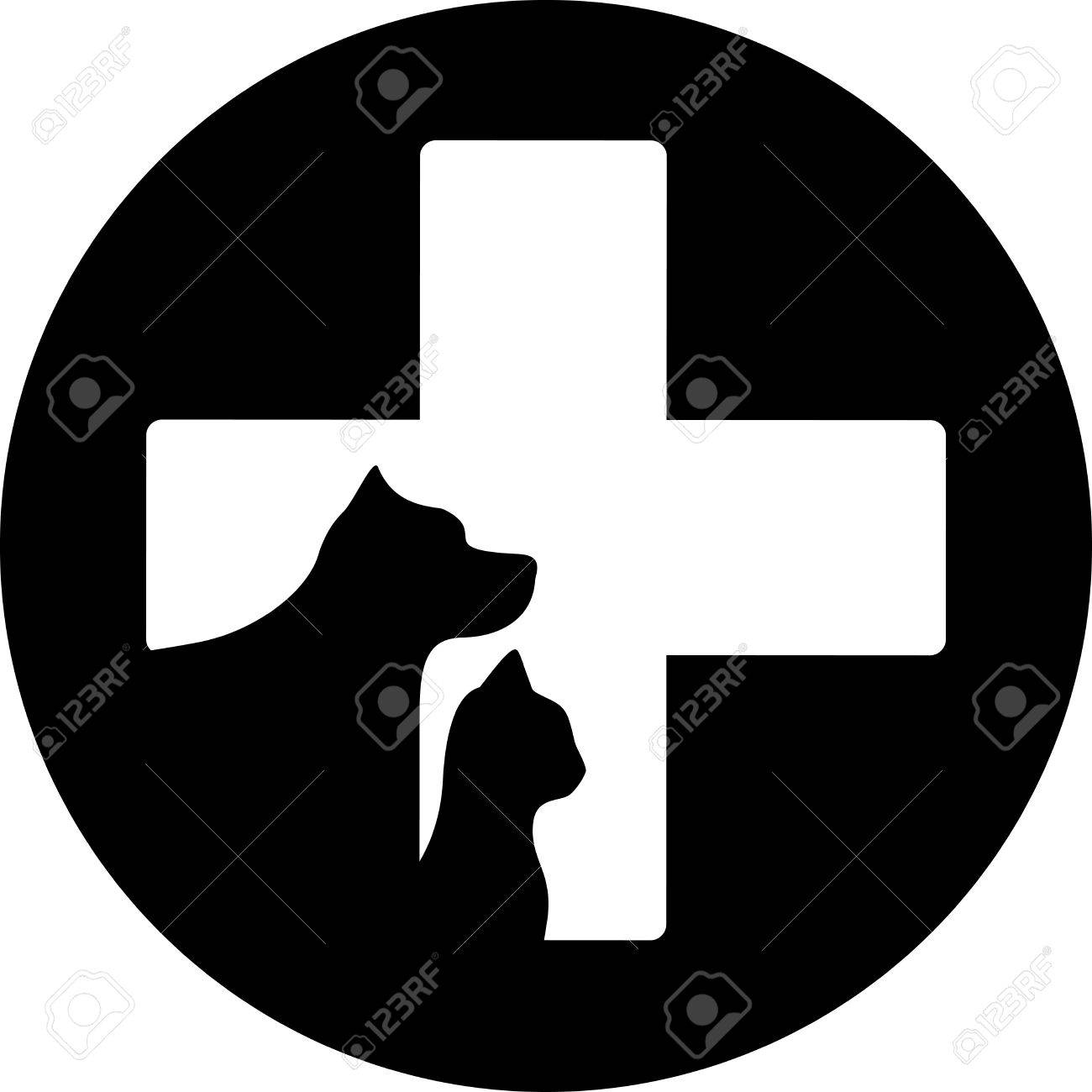 1300x1300 Black Round Veterinary Care Icon With Cross And Pet Royalty Free