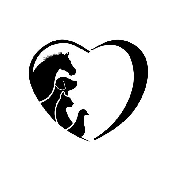 570x570 Clipart Horse Dog Cat Bird Love Heart. Concept Of Animal Love