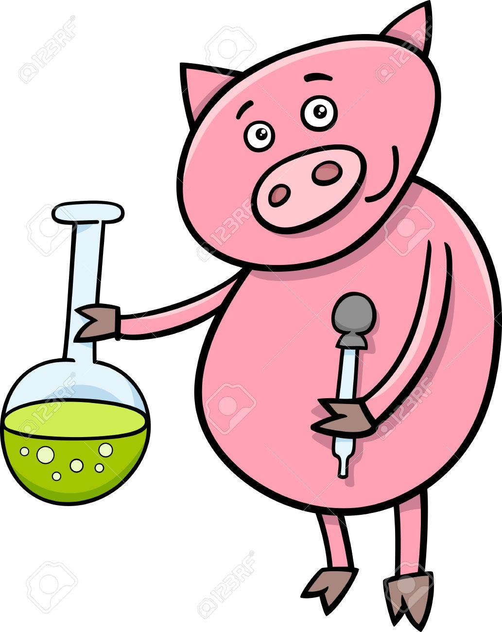 1033x1300 Cartoon Illustration Of Funny Pig Animal Character On Chemistry