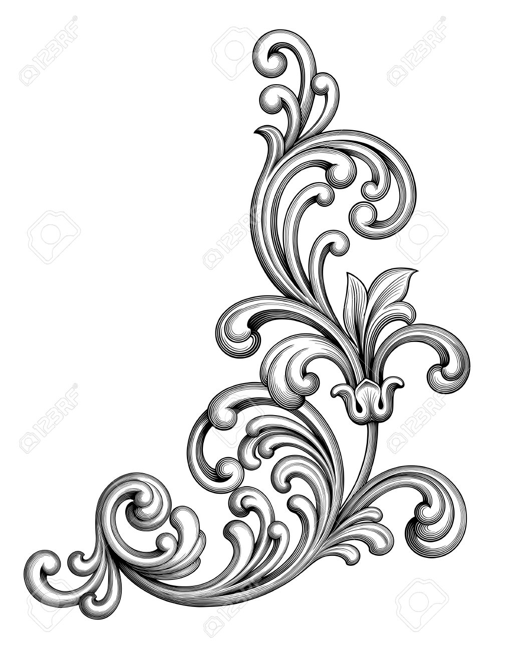 1040x1300 Classic Clipart Flower Scroll