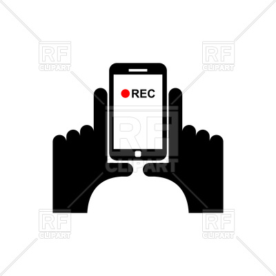 400x400 Vertical Video Sign, Hands And Smartphone Record Royalty Free