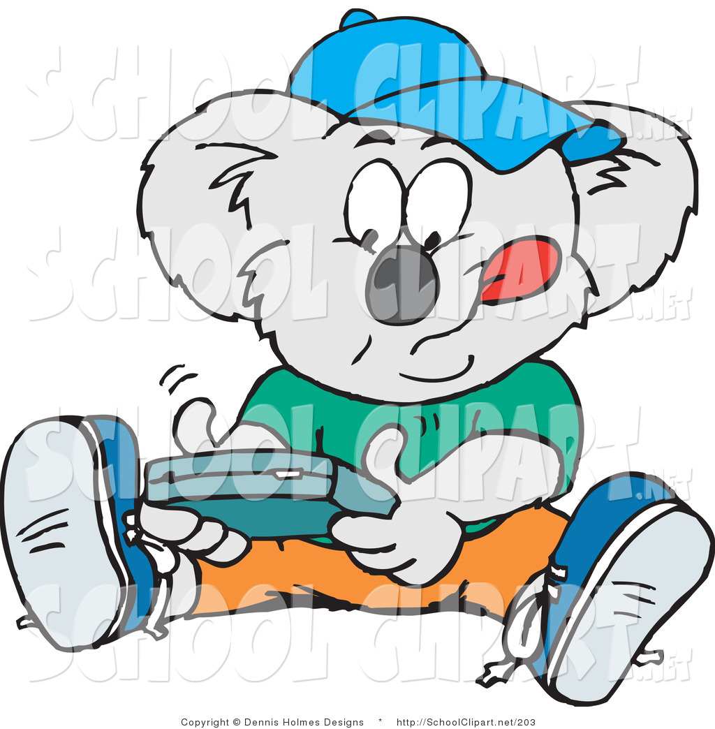 1024x1044 Clip Art Of A Koala Student Playing A Hand Held Video Game