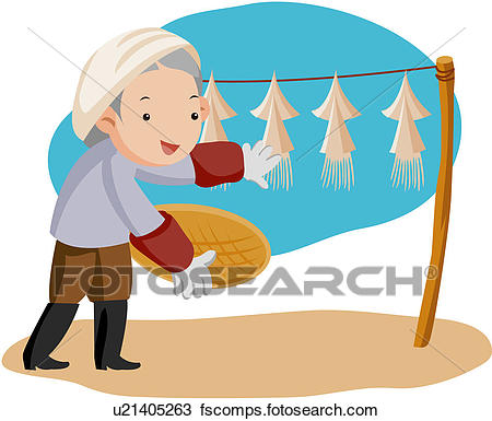 450x385 Clipart Of Fishing Village, Old Man, Character, Cuttlefish