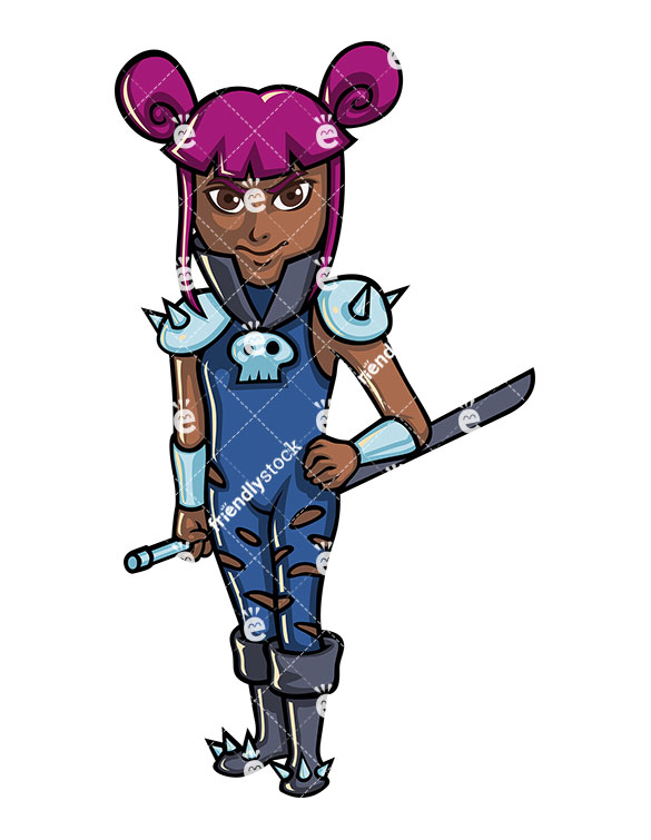 585x755 Black Female Super Villain With Samurai Sword Cartoon Clipart