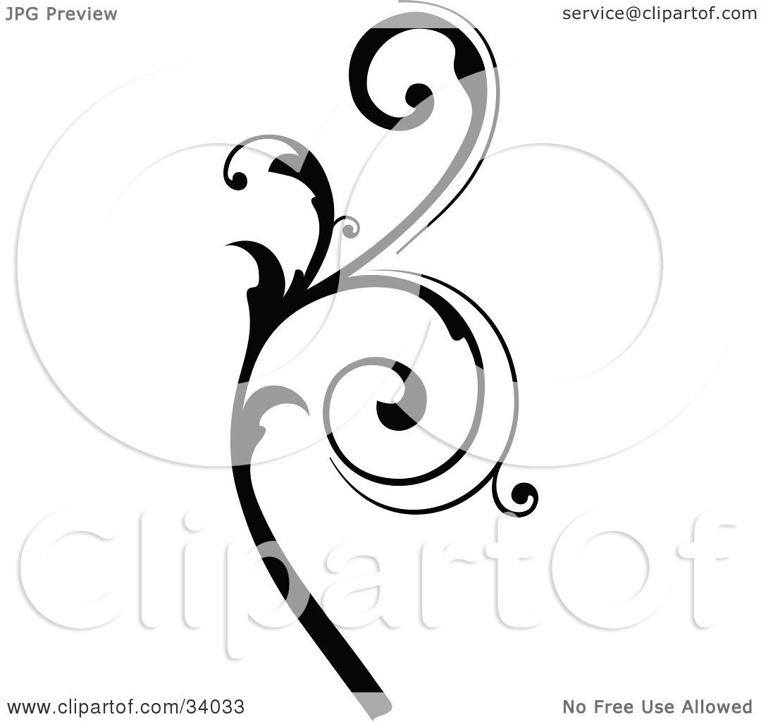 1080x1024 Clipart Illustration Of A Black Vine Scroll With Curly Leaves By