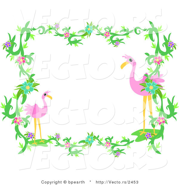 600x620 Vector Of Flamingos Within Vines And Flowers