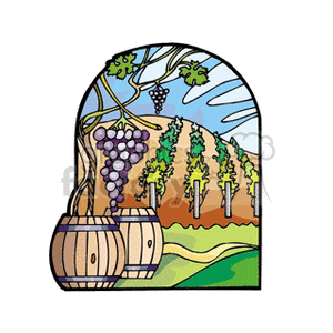 300x300 Royalty Free Wine Barrel In A Vineyard Loaded With Grapes On