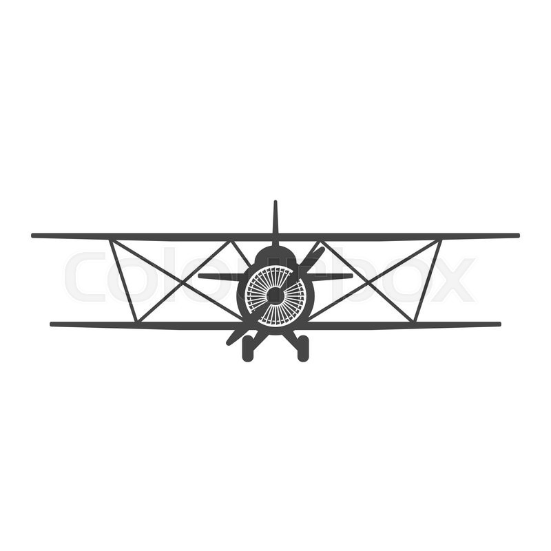 800x800 Biplane. Retro Airplane Illustration. Vintage Plane Front View