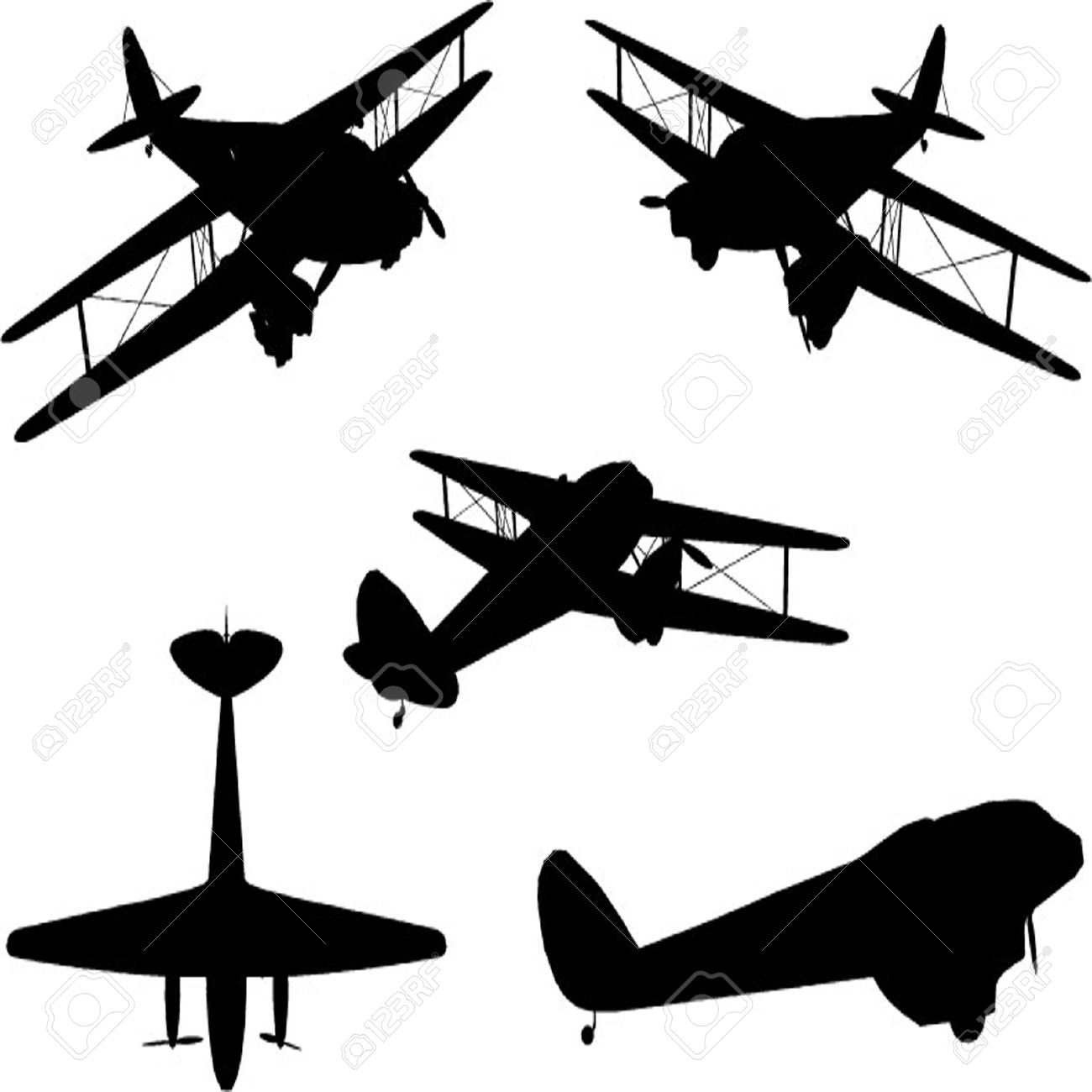 1300x1300 Vintage Plane Silhouette Set Royalty Free Cliparts, Vectors,