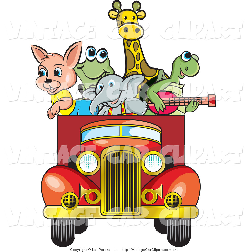 1024x1044 Vector Clipart Of Happy Animals In A Vintage Truck By Lal Perera