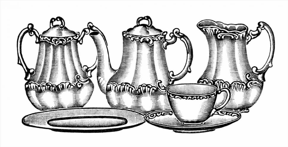 970x496 Kitchen Clipart Black And White Clip Art Graphics Victorian Tea