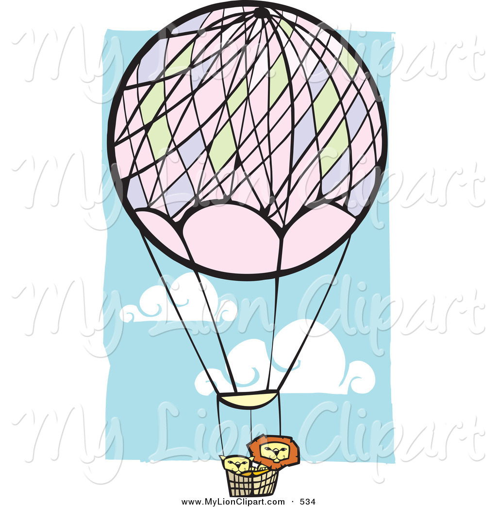1024x1044 Clipart Of A Couple Of Lions In A Hot Air Balloon In A Blue Cloudy