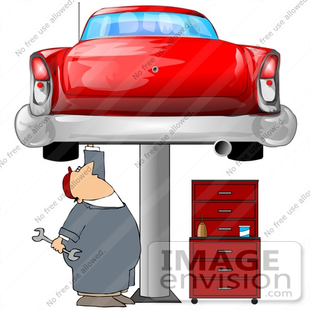 450x450 Clip Art Graphic Of A Caucasian Male Auto Mechanic Under A Red