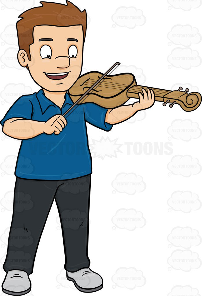 699x1024 A Happy Man Playing The Violin Cartoon Clipart