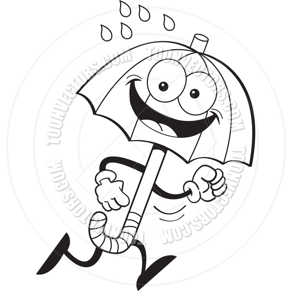 940x940 Cartoon Umbrella Running (Black And White Line Art) By Kenbenner