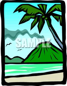234x300 Art Image A Smoking Volcano On A Tropical Island