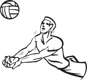 350x321 Black And White Cartoon Of A Volleyball Player Doing A Bump Pass