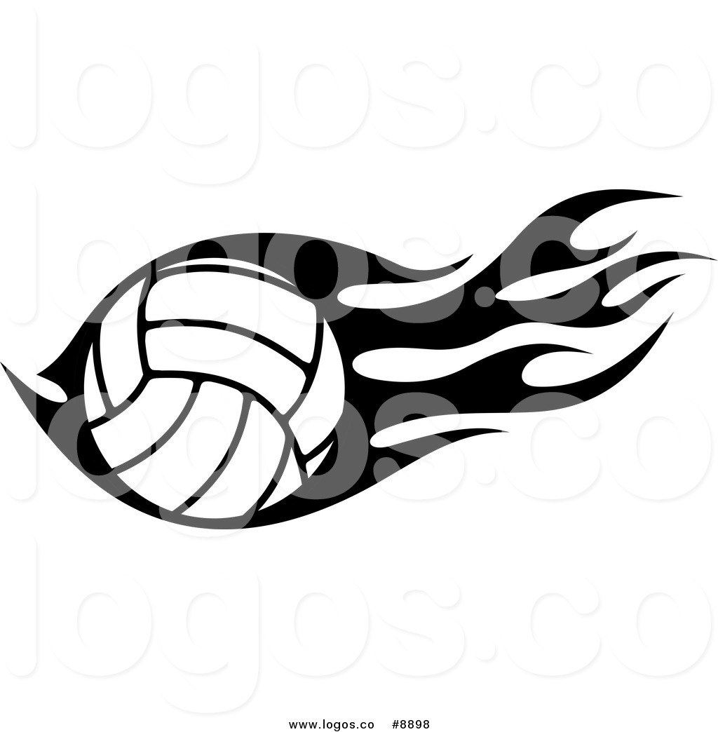 1024x1044 Black And White Flaming Volleyball Clipart