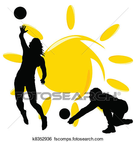 450x470 Clip Art Of Volleyball Two Girl Silhouette Illustration K8352936