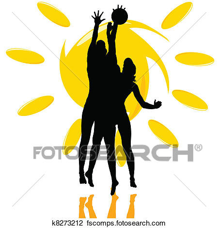 450x470 Clipart Of Volleyball Play Two Girl Silhouette On The Sun K8273212