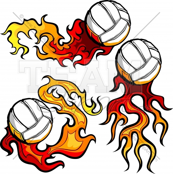 587x590 Flaming Volleyball Clipart Graphic Image. Vector Format.