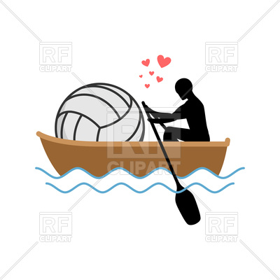 400x400 Volleyball Lover. Guy And Ball Ride In Boat. Royalty Free Vector